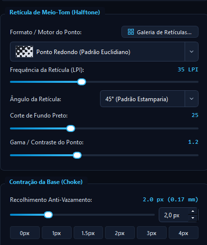 Painel de Retícula de Meio-Tom e Choke
